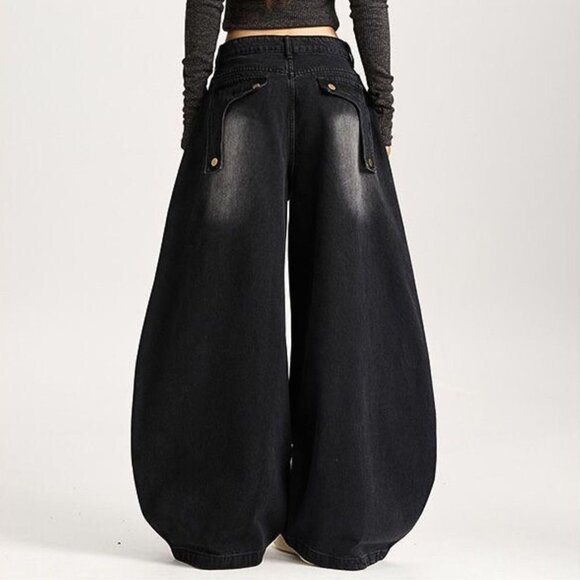 Baggy Women's Jeans Denim Wide Leg Embroidered Patchwork Casual Streetwear - Picture 2 of 6